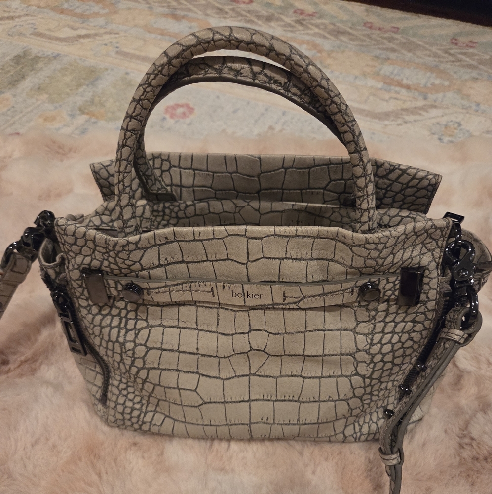 Botkier Croc-Embossed Handbag in Gray (Grey-cream color)